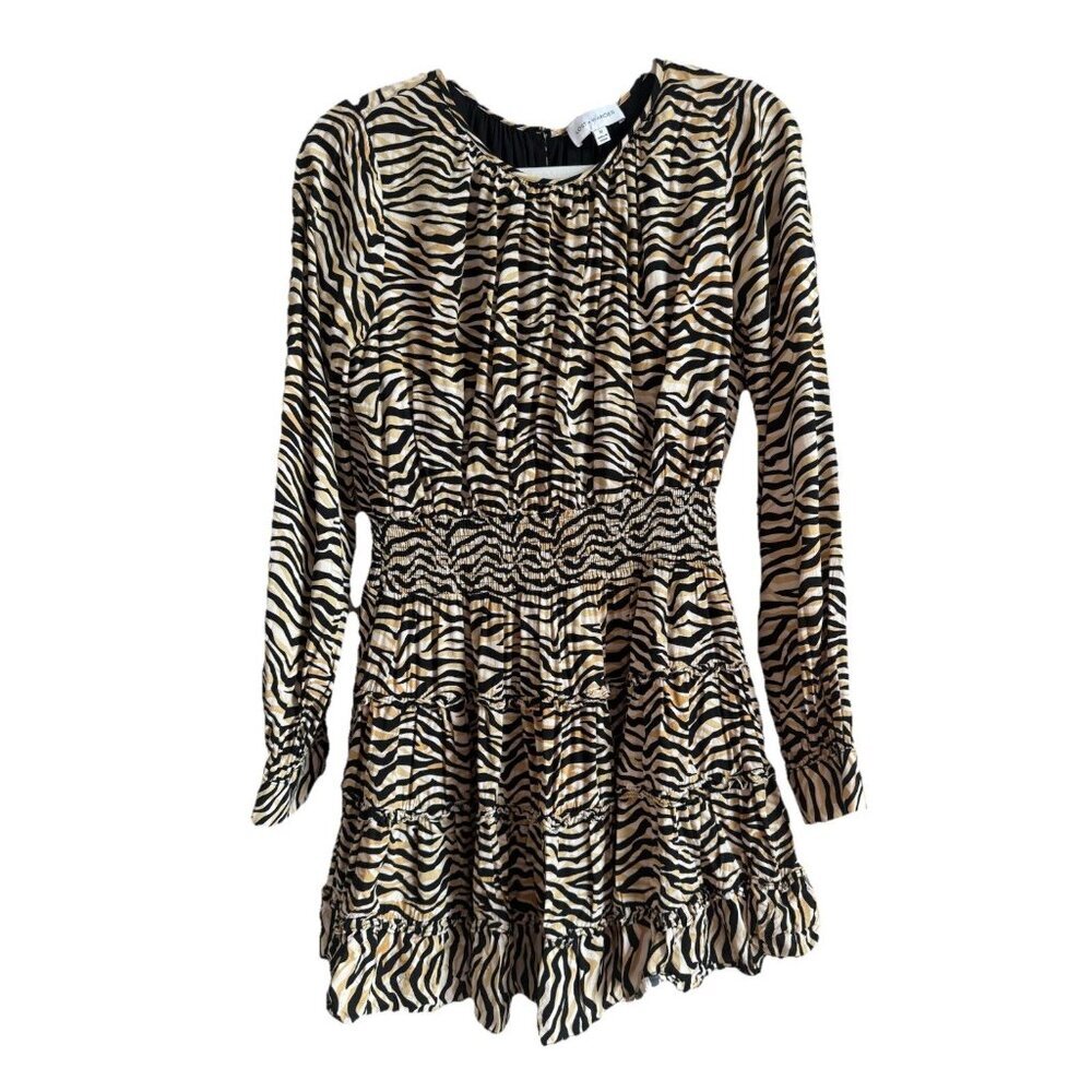 Lost + Wander Can’t Be Tamed Animal Print Mini Dress Smocked Waist Womens Size M